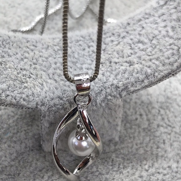 Sterling Silver Faux Pearl Necklace - Picture 3 of 4